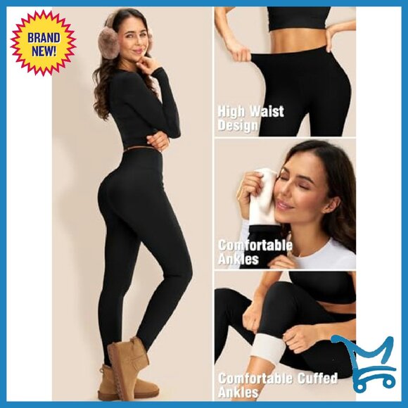 Fleece Lined Thermal Leggings High Waisted Tummy Control Workout Yoga Pants - Picture 6 of 8